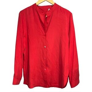 Vintage 100% Josephine Chaus Red Silk Button-Up Shirt